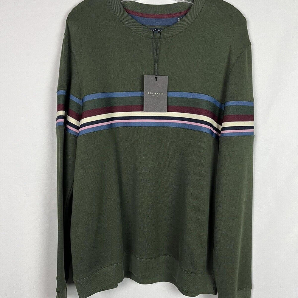 Ted Baker Big Star Cotton Blend Striped Sweatshirt Green Size XL